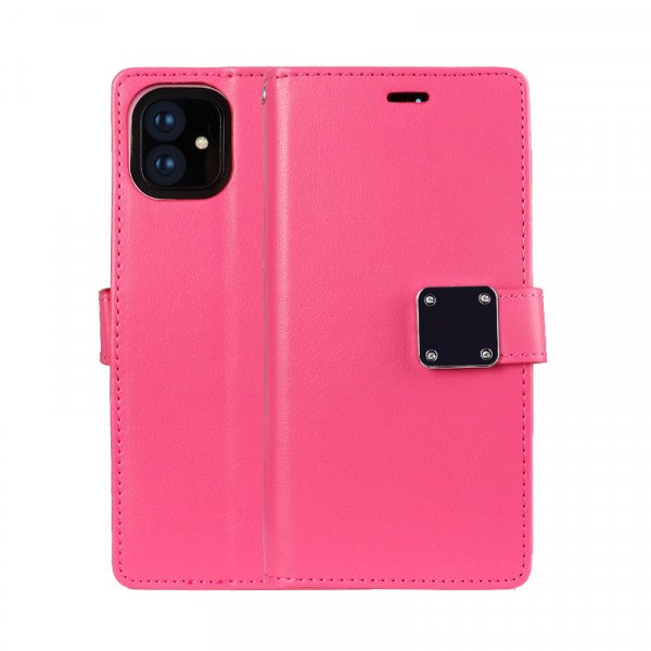 Wholesale iPhone 11 Pro (5.8in) Multi Pockets Folio Flip Leather Wallet Case with Strap (Hot Pink)